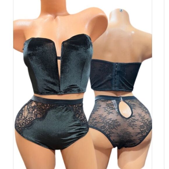 Victorias Secret LUXE Set Dream Angels Velvet Strapless Bustier bra & Cheeky L - Picture 1 of 4